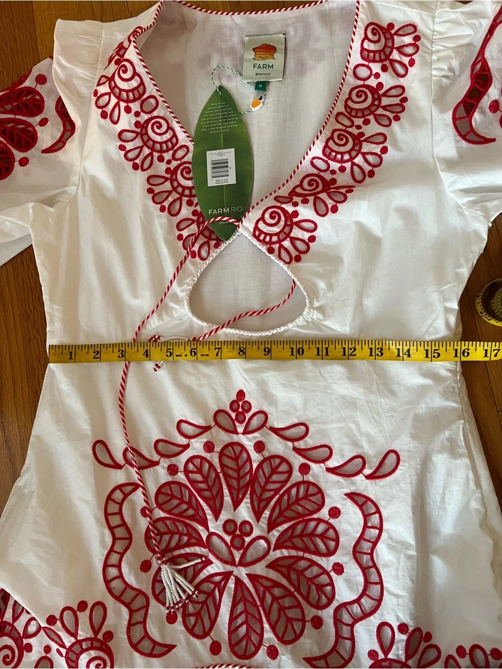 FARM Rio White Richelieu Red Embroidery Maxi Dress M - Picture 12 of 16